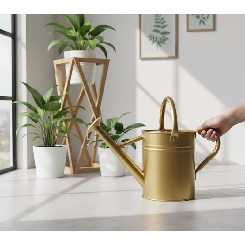 Metal Watering Can with Removable Spout, Galvanized 1 gal., Perfect for Indoor & Outdoor Use (Yellow), Gold