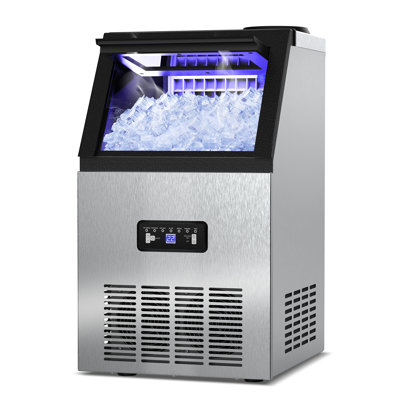 Commercial Ice Maker Machine 100lbs/24h With 2 Water Inlet Modes, 36pcs Ice Cubes In 8-15 Mins, Stainless Steel Under Counter/freestanding Ice Machine With 24lbs Storage Bin For Home/shop/office/bar