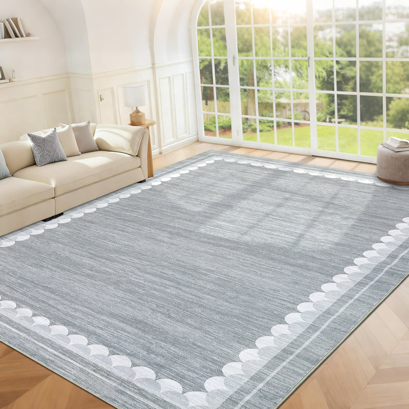 Contemporary Washable Rugs Low Pile Non Slip Soft Stain Resistant Modern Border Carpet Foldable Floor Mats, Rectangle 5' x 7'