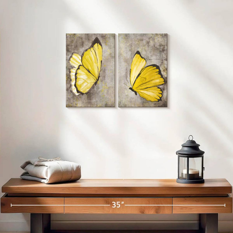" Yellow Butterflies " 2 - Pieces, 12" H x 17" W x 1" D