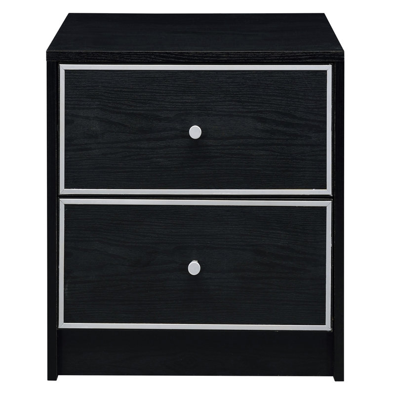 Table de chevet industrielle noire et argentée 2 - Décoration de chambre à coucher moderne avec tiroirs à glissières en métal lisses et stables dans des glissières de rangement silencieuses