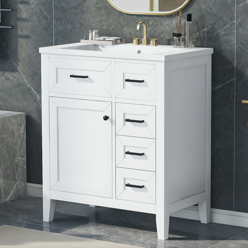 Meuble-lavabo 30 po avec lavabo, Blanc, Noir, noir, noir, noir