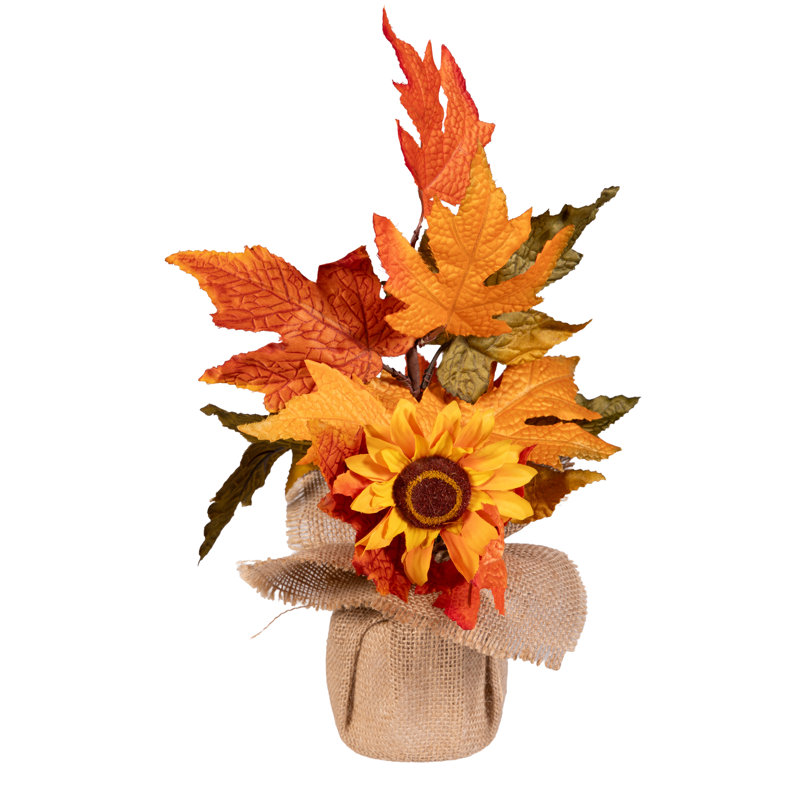 Décoration florale de table Harvest Blossom, tournesol d'automne avec base en toile de jute, H 12 po
