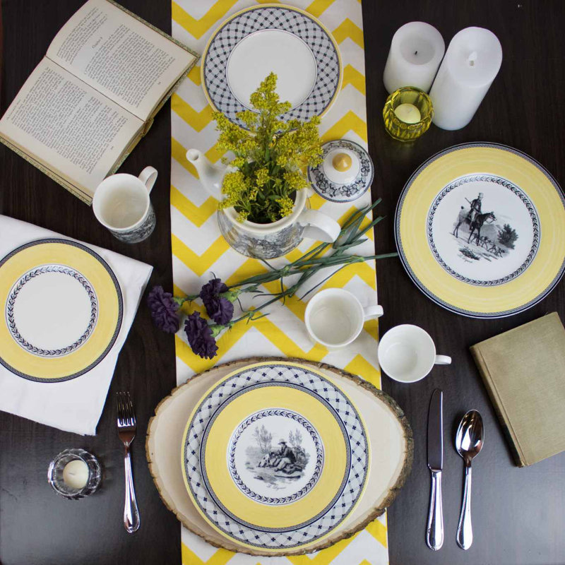 Yellow Floral Pattern Round Porcelain Dinner Plate