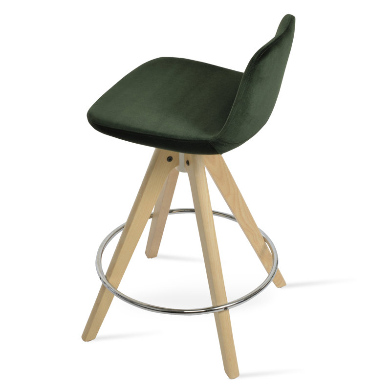 Tabouret de bar et de comptoir pivotant Pera Pyramid, Brun clair, Vert foncé
