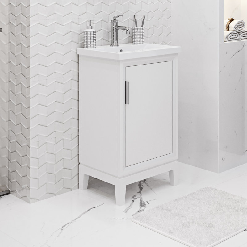Meuble-lavabo avec robinet simple moderne 20 po Elsa, Blanc pur, Chrome
