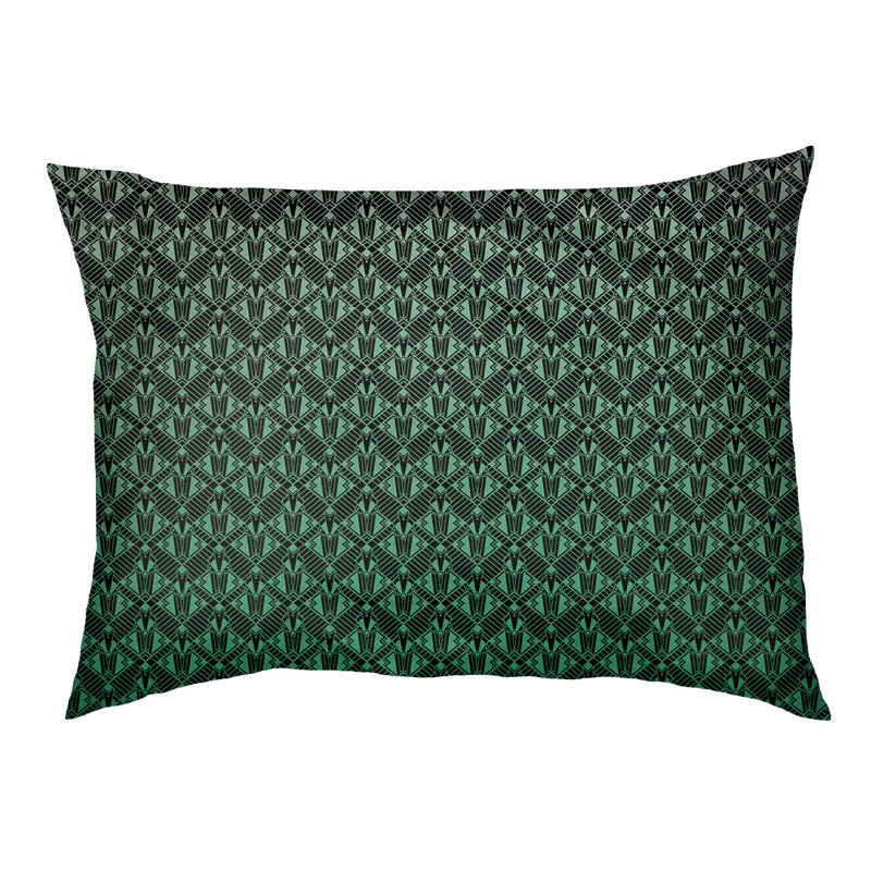 Coussin stylisé dégradé art déco Byrge, L 52 po x l 42 po, Vert / Jaune