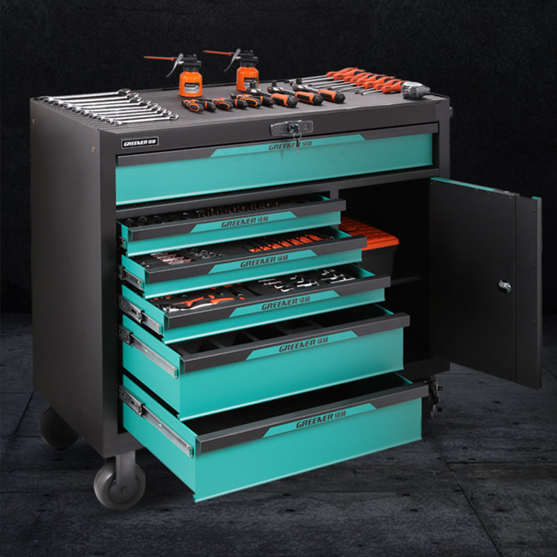 Plouffe 40.9'' W Steel Bottom Rollaway Chest with Wheels, Blue/Black