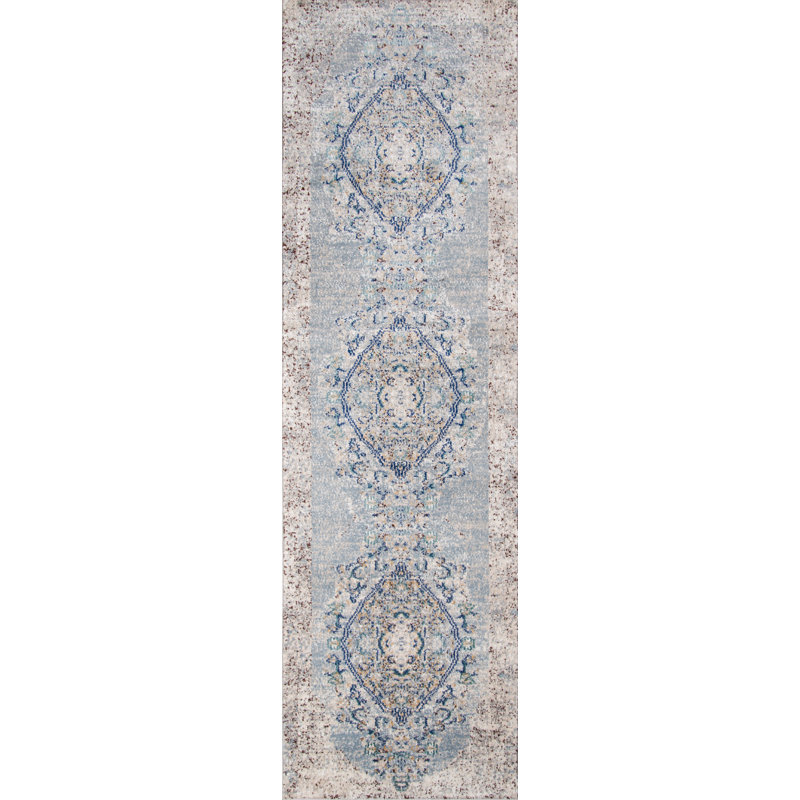 Tapis bleu / gris Moscow Loom, Tapis de couloir 2 pi 3 po x 7 pi 6 po