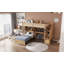 Lit mezzanine simple avec bureau intégré Escalier - Pin massif & amp; Panneau de fibres à densité moyenne, sans sommier, H 67,5 po-1651724366