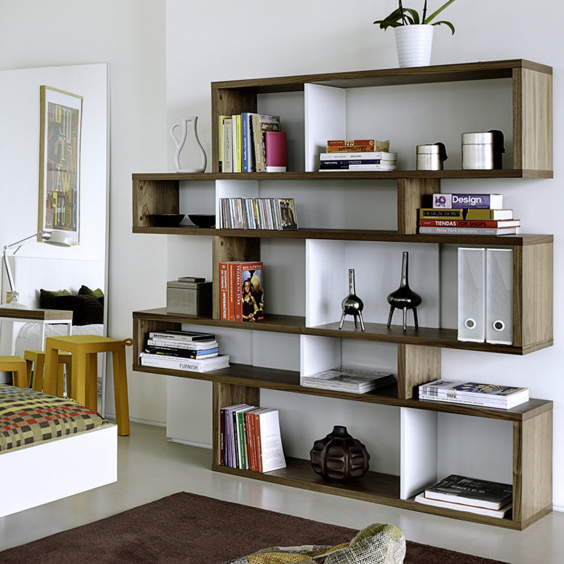 Geometric Bookcase, Walnut / Matte White