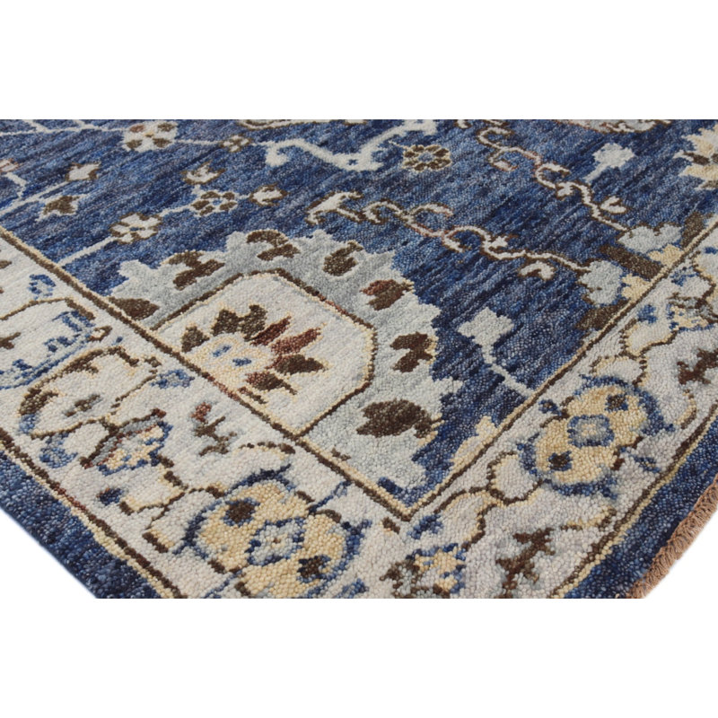 Tapis rectangulaire unique de 9 pi 9 po x 13 pi 8 po bleu
