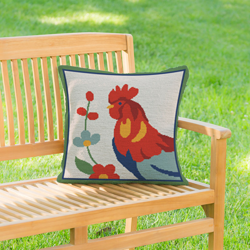 Rooster Indoor/Outdoor Hooked Throw Pillow