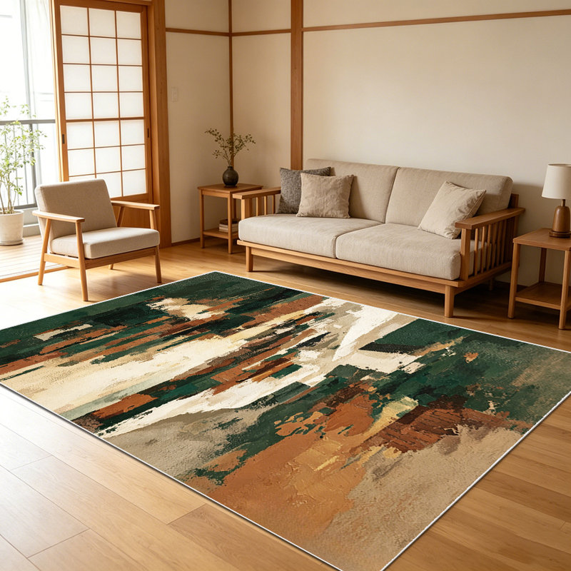 1PC Abstract Earth-Tone Oil Painting Style area rugs for Living Room, Soft and Comfortable, Suitable for all seasons, easy-to-maintain, machine washable Indoor floor mat, Under Table Farmhouse suitable for Dining Table, Coffee Table, Entryway,