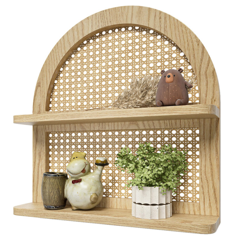 Tablette murale en bois Boho Rattan, Naturel