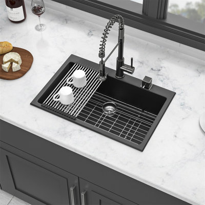 Évier de cuisine en quartz - Évier de cuisine encastré en granite 33 x 22 po