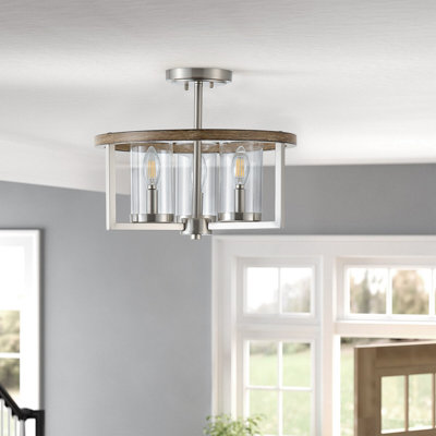 Plafonnier semi-encastré 3 lumières E12, nickel métallique avec verre transparent, à intensité variable, homologué UL