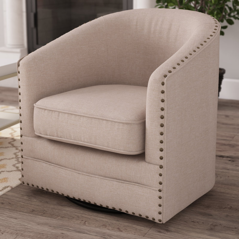 Fauteuil demi-tonneau pivotant en polyester de 75,28 cm de largeur Isabelle, Beige