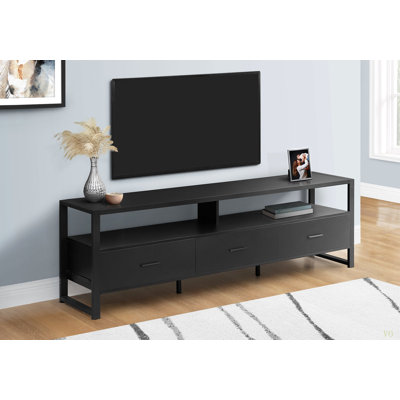 Meuble télé, 72 po, meuble multimédia, tiroirs de rangement en métal stratifié, contemporain, moderne