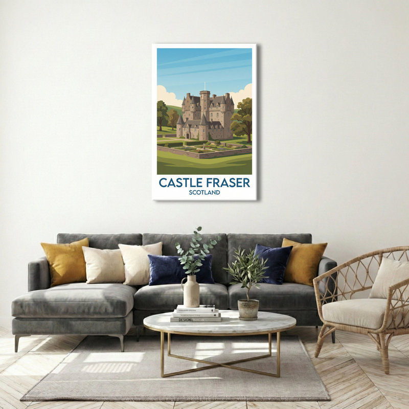Castle Fraser, Scotland - Romantic Travel Poster Of Historic Scottish Castle And Gardens. Giclee Print On Wrapped Canvas. Wall Art, Home Decor - Castles & Palaces, Scotland - Wrapped Canvas Print