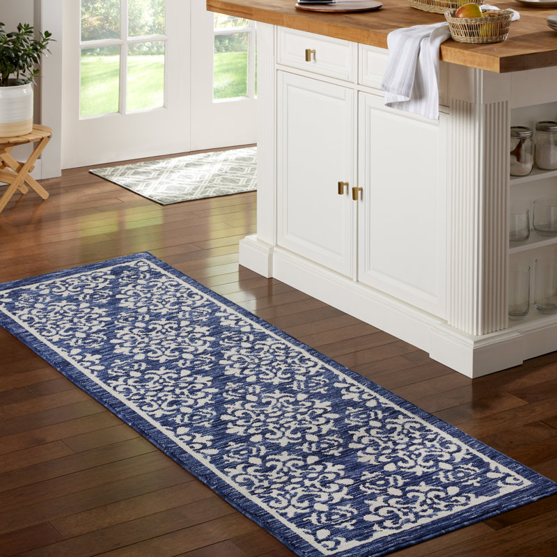 TOWN & COUNTRY EVERYDAY Walker Everwash Non-Slip Backing Kitchen Mat, Navy Blue, Runner 2' x 6'