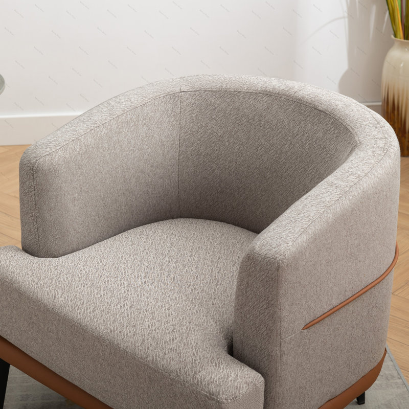 Fauteuil rembourré rond pour le salon, Orange brûlé / lin gris