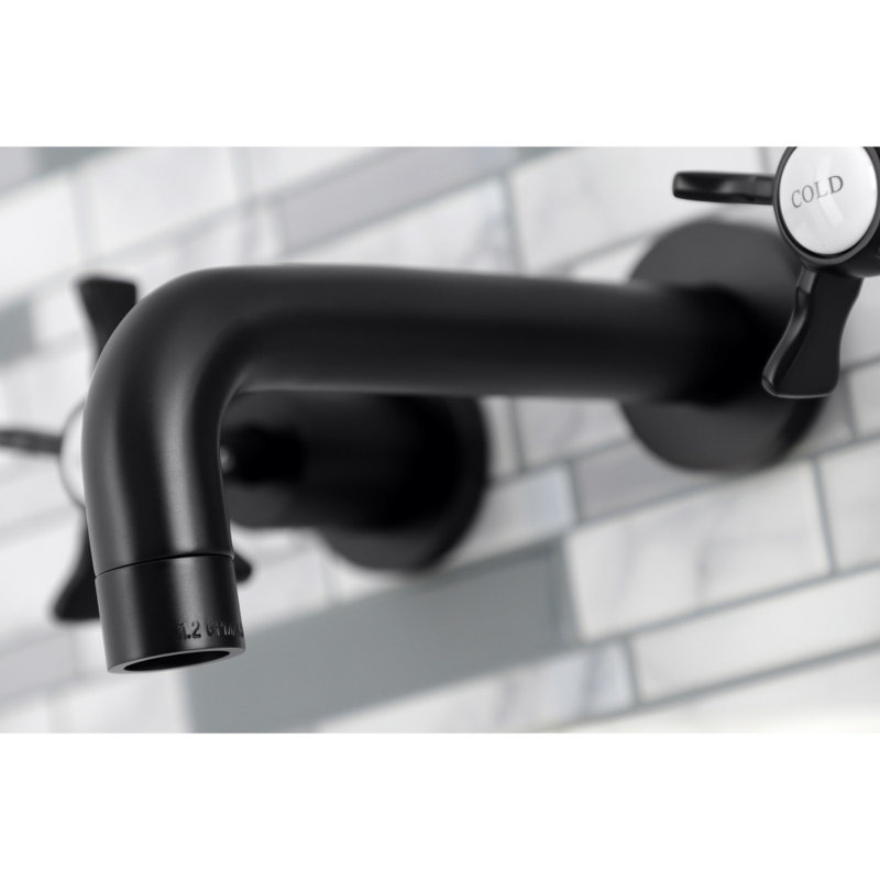 Kingston Brass Hamilton Two-Handle 3-Hole Wall Mount Bathroom Faucet, Matte Black