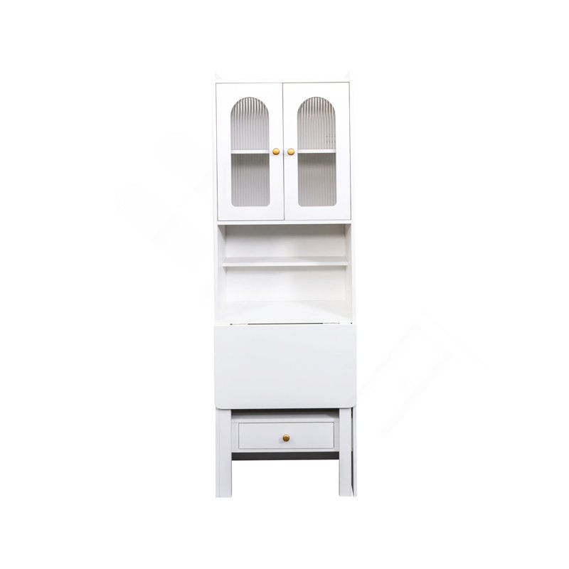 Fold-Out Convertible Writing Table,  Desk Cabinet With Shelf And Drawer Multi-Function Home Office Workstation, White