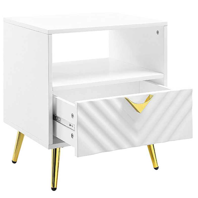 Table blanche brillante avec tablette - polyvalente pour le décor du salon, finition moderne et robuste