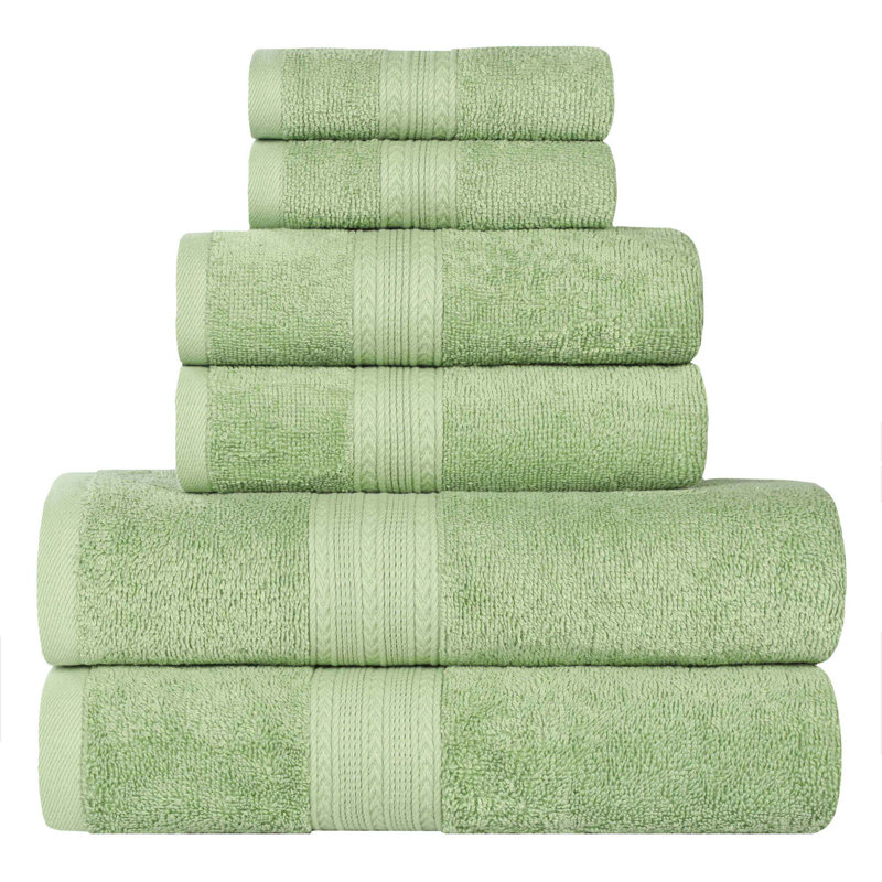 Hannu 450 GSM Eco-Friendly Cotton 6 Piece Quick Dry Bathroom Towel Set, Terrace Green