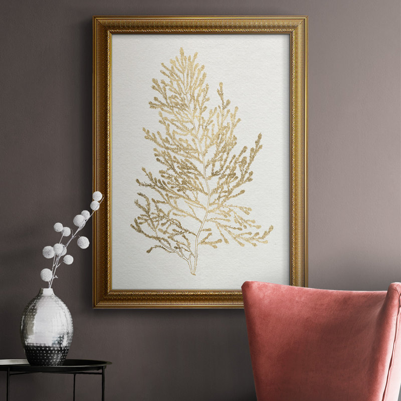 Toile encadrée de qualité supérieure avec algues dorées IV - prête à être accrochée, H 20 po x l 16 po x P 2,5 po