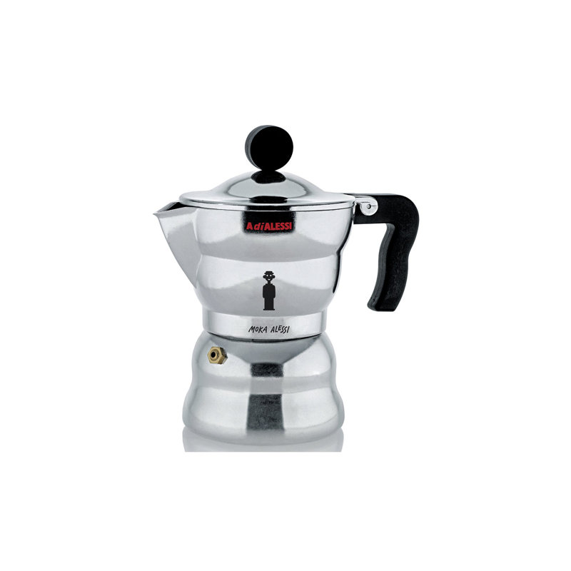 Alessi 3-Cup Black Handle Aluminum Espresso Maker