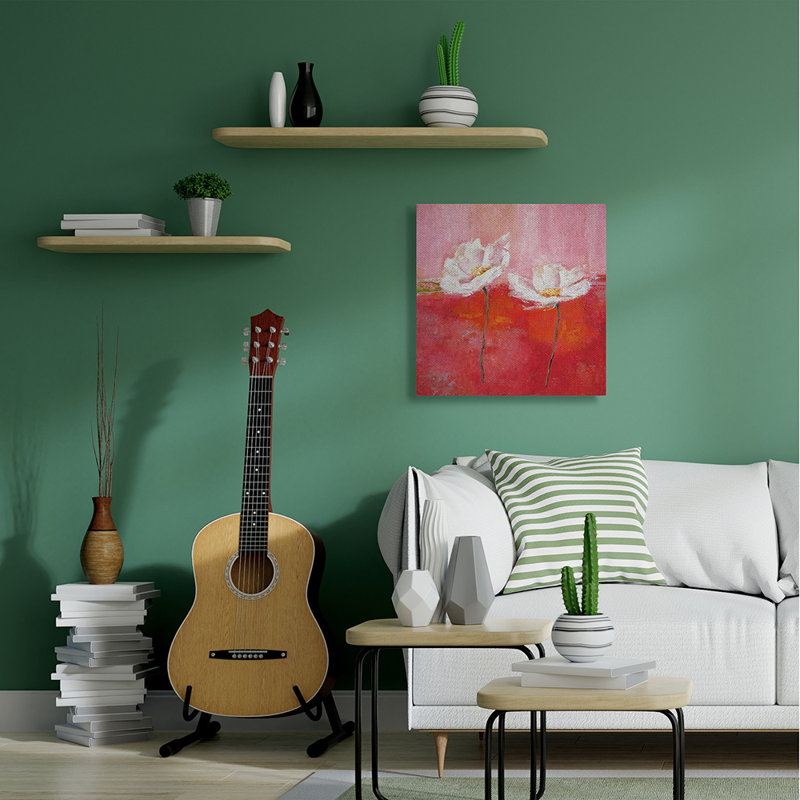«White Daisies Abstract Florals Red Pink Pop» par Isabelle Herbert - impression d'art graphique, H 36 po x l 36 po x 1,5 po