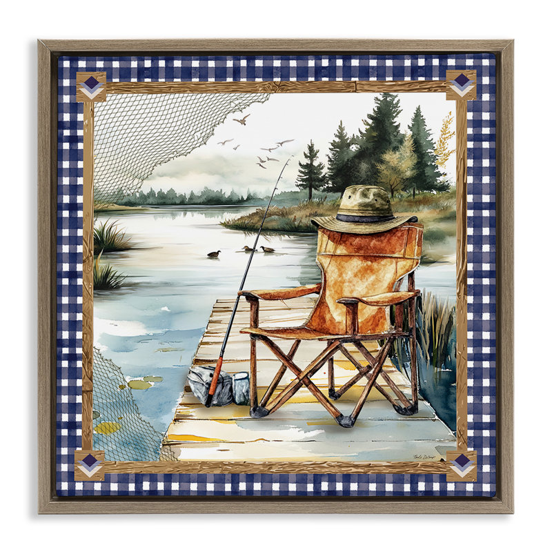 Chaise de pêche sur cadre flottant, par Nicole DeCamp, H 25 po x l 25 po, Cadre flottant orme Montalcino