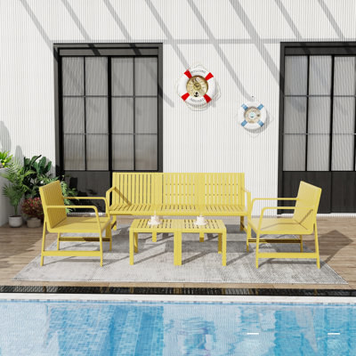  Ensemble de mobilier de patio 5 pièces Summer, canapé 3 places, jaune éclatant