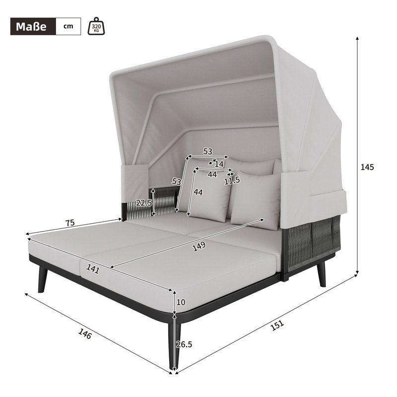 146cm Wide Curved Steel Patio Daybed