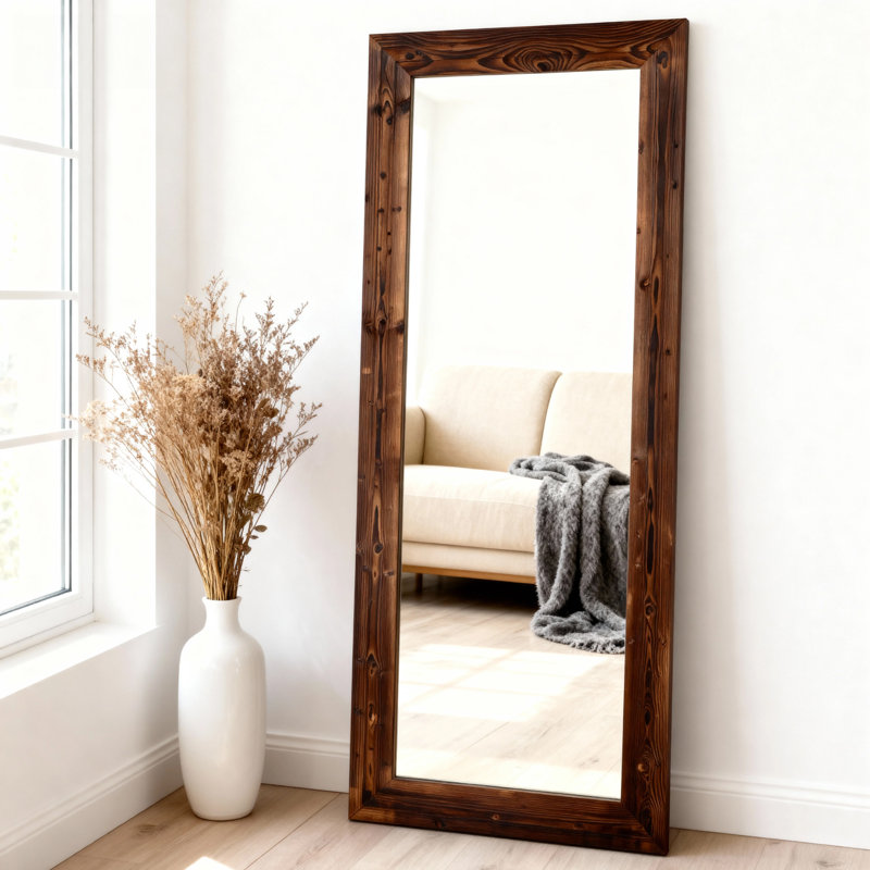 Brown Full-length Mirror, 65x22 Inch Wood Frame Full-length Mirror, Freestanding Mirror For Bedroom, Dressing Room, Living Room