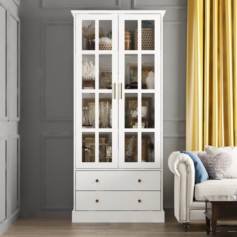 2 portes vitrées avec 2 tiroirs, Blanc