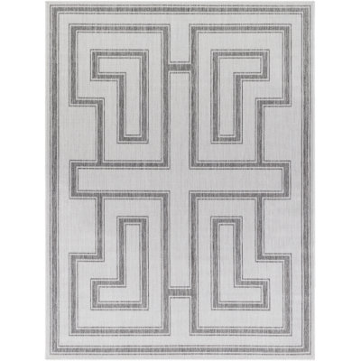Tapis intérieur / extérieur en polypropylène tissé à la machine géométrique gris clair