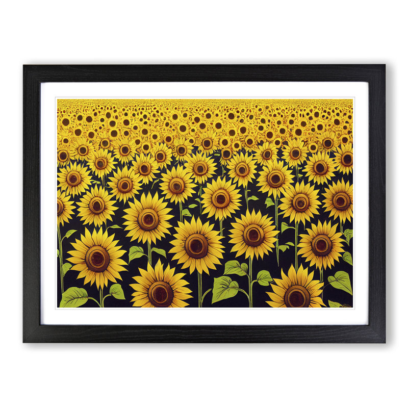 XH1022-9005X The Sunflower Field - Single Picture Frame Print, 46cm H x 64cm W x 2cm D, Black