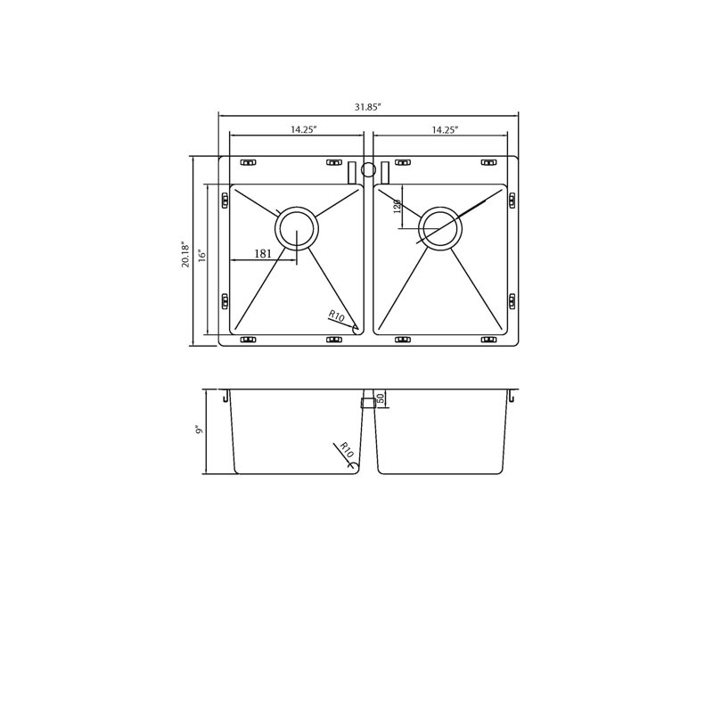 Évier encastré à double cuve en acier inoxydable 31 po x 20 po ONEX®