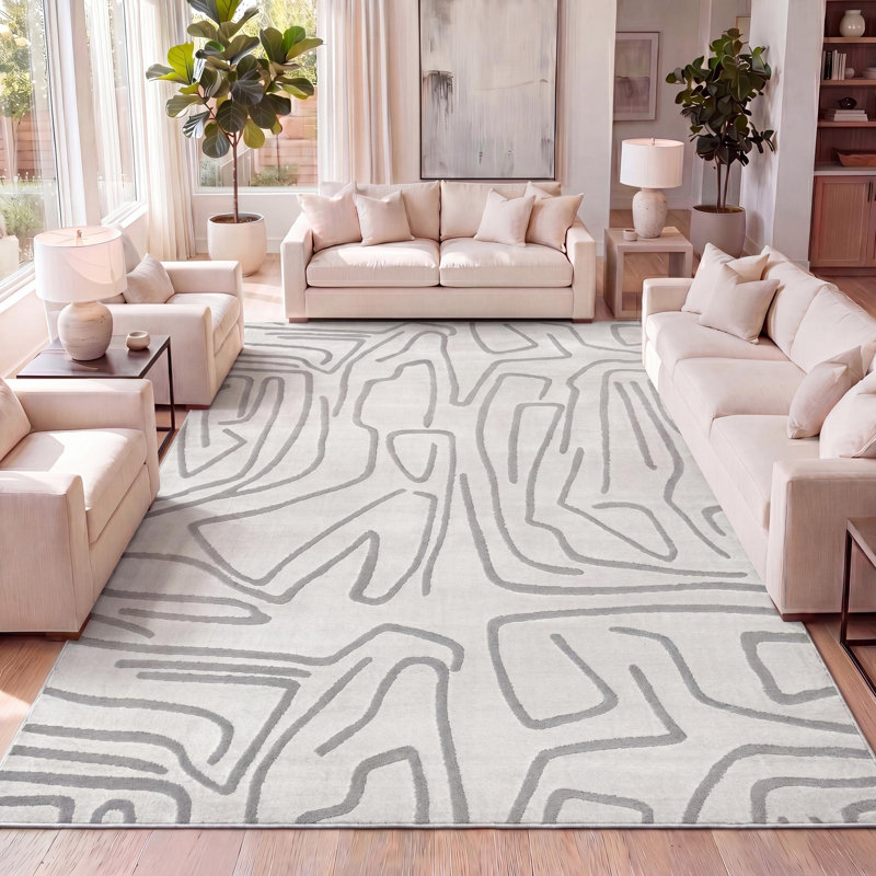 Tapis blanc / gris clair Sauvanne, Rectangle 7 pi 10 po x 10 pi
