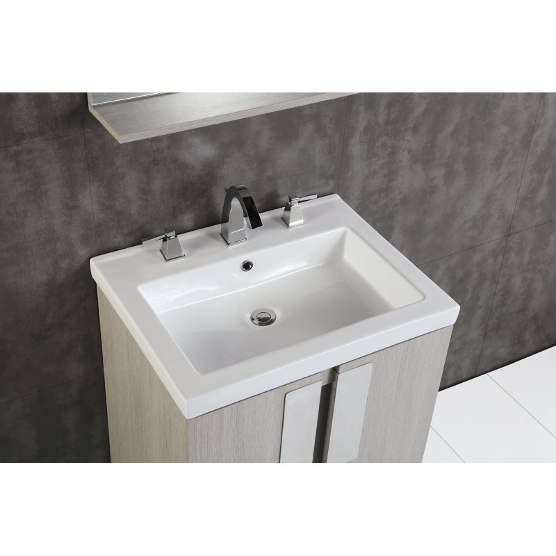 Gray Pine Wall-Mount Single Vanity with Ceramic Sink