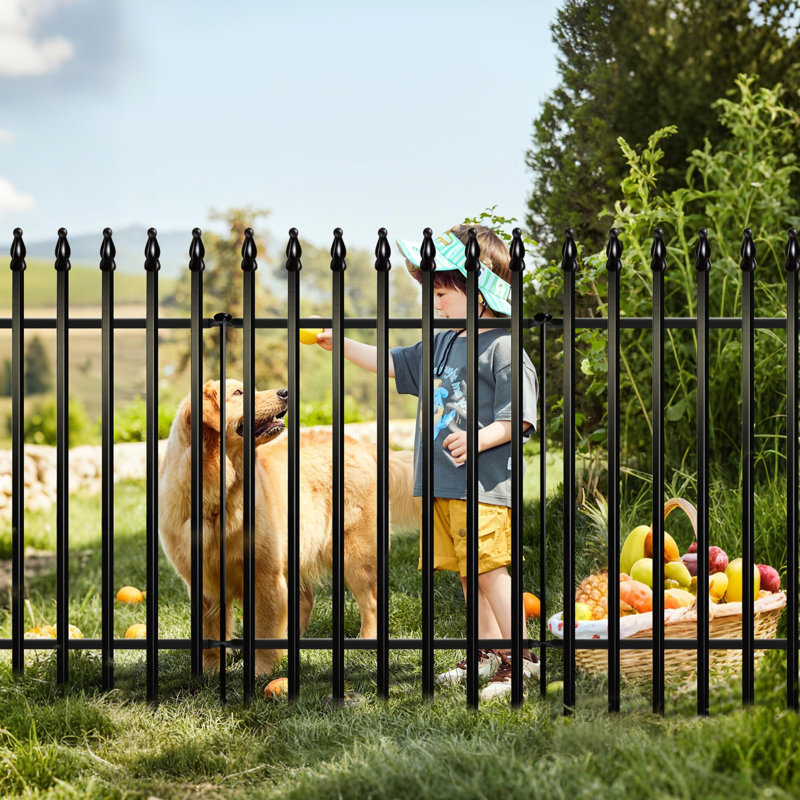 Outdoor Decorative Metal Garden Fence Panels Picket Design Anti-Rust Fencing Panels Animal Barrier, 110cm H x 80cm W