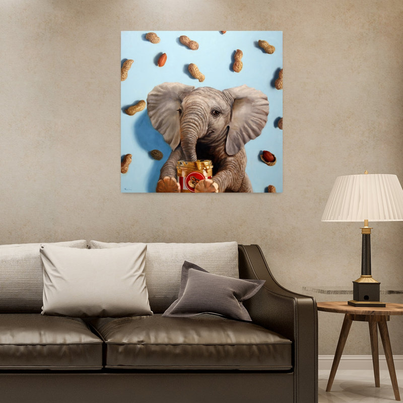 Feeling Nutty, art urbain contemporain éléphant, H 32 po x l 32 po