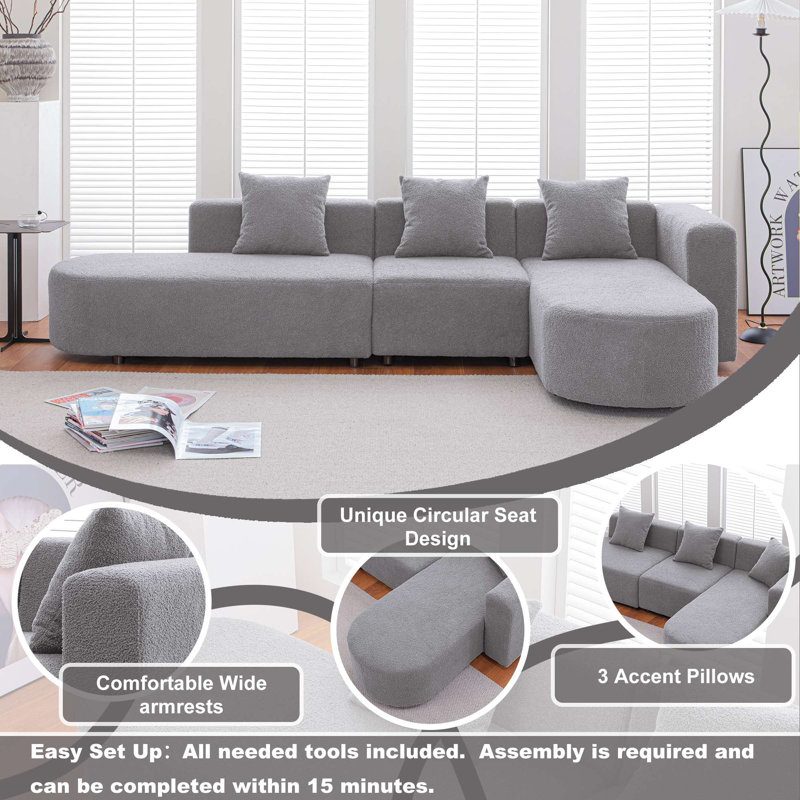 110.20'' Upholstered Sofa, Gray Faux Fur