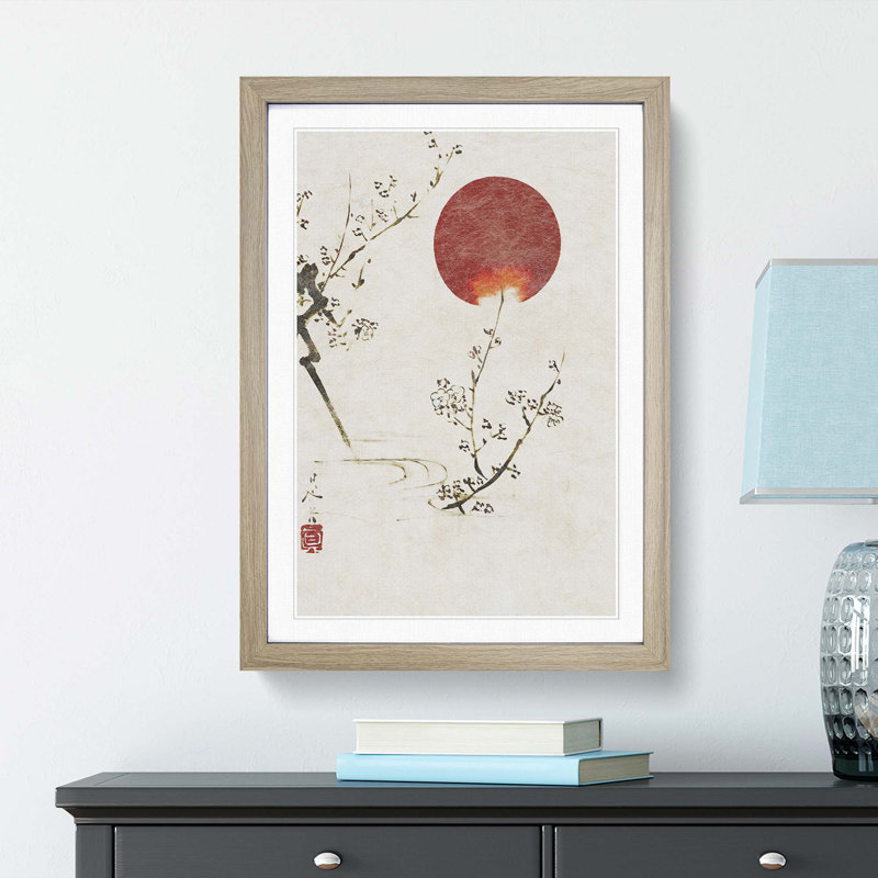 Sun & Plum Branches by Shibata Zeshin - Picture Frame Painting Print, 48cm H x 36cm W x 2cm D, Oak Framed