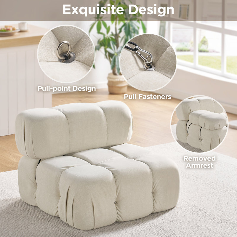 Modular Boucle Sectional Sofa, U-Shaped Couch with Ottoman, 24.2" H x 73.2" W x 73.2" D, Beige Fabric