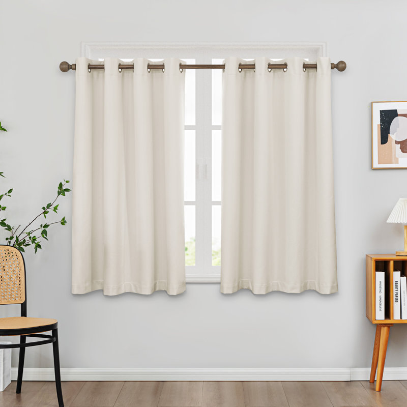 100% Blackout Thermal Insulated Polyester Curtain Pair, Beige, 52" W x 54" L
