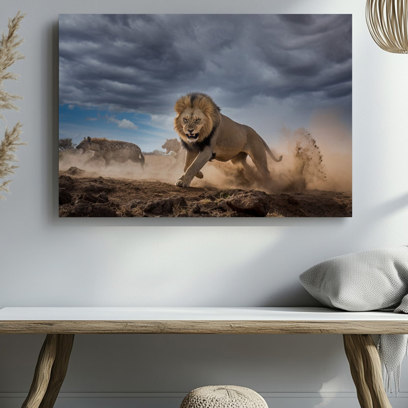 Toile, "Un lion féroce avec une crinière qui coule majestueusement", H 9 po x l 12 po